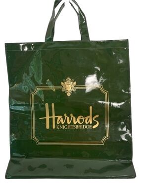 Harrods of London Knightsbridge Large Green Patent PVC Tote Bag Shopper Luxury